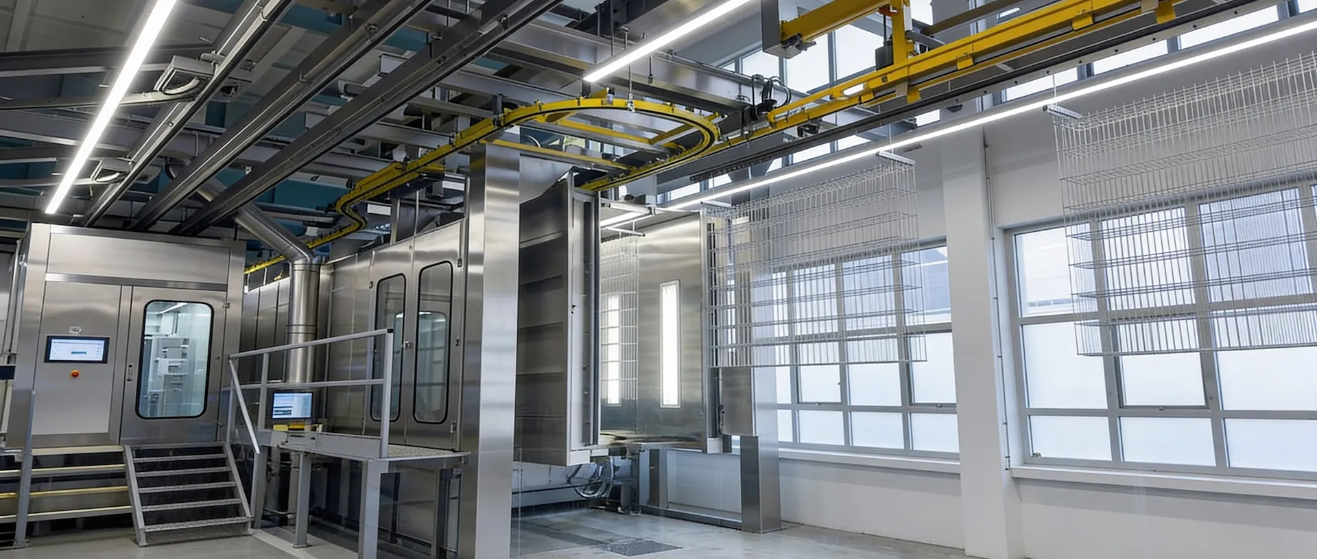 Durchlaufspritzanlage in der Produktion.